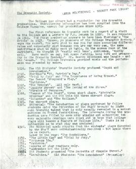 The Dramatic Society, list of plays.