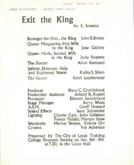 Exit the King, 8-9 December [No year] [Handbill].