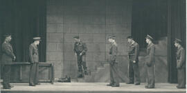 Unnamed play B, eight cast members, table and stairs, [no date].