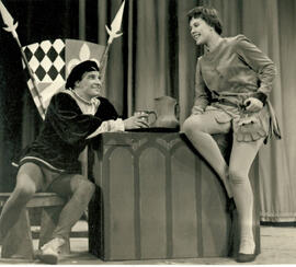 Unnamed play D, two cast members heraldic device and box, [no date].