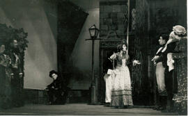 Unnamed play H, seven cast members, street scene and lamp post, [no date].