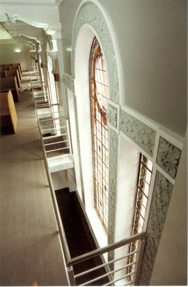 Stained glass window from mezzanine