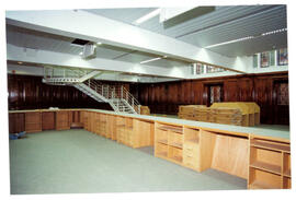 Behind the newly erected Learning Centre counter.
