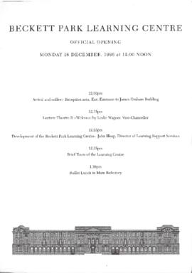 The Learning Centre Beckett Park Official Opening. 16 December 1996.