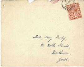 Letter in envelope dated Tuesday 18th from Alice to Mary.