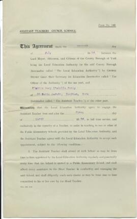 Assistant Teachers - Council Schools Agreement and Sick Allowance Regulations addressed to Miss F. M. I. Fenby.