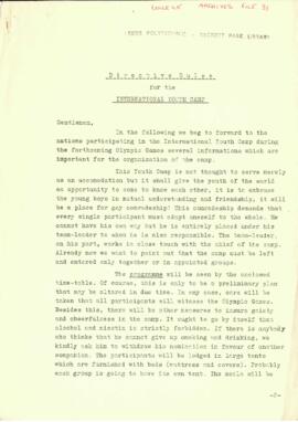 Directive rules for the International Youth Camp. February 1936.