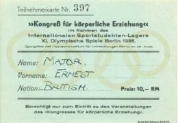 Teilnehnerkarte Nr 397. Ernest Major. British.