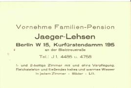 Vornehme Familien-Pension. Jaeger-Lehsen.