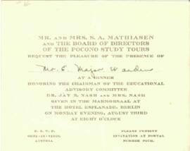 Mr. and Mrs. S. A. Mathiasen invitation to Mr E. Major.