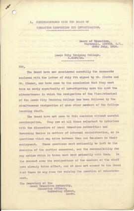 Copy of correspondence with Board of Education respecting the investigation