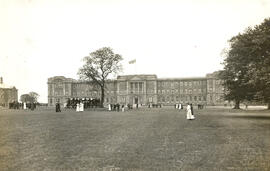 Education Block with band on lawn.