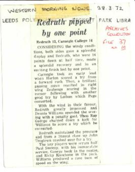 Redruth pipped by one point. Western Morning News.