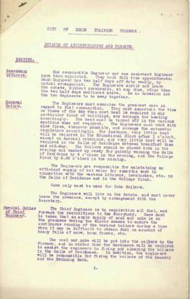 City of Leeds Training College. Details of Administration and Finance, dated October 1912.