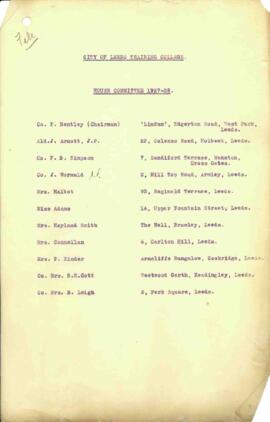 City of Leeds Training College. House Committee 1927-28