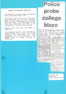 Police probe college blaze. Evening Post