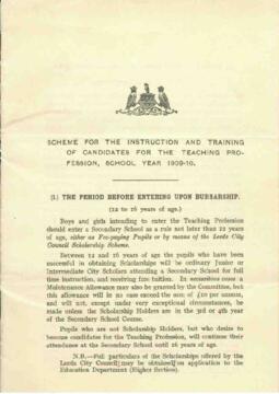 Scheme for the Instruction and Training of Candidates for the Teaching Profession, School Year 1909-10