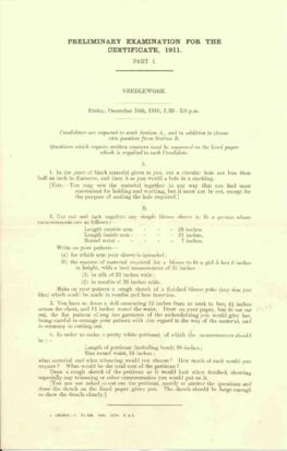Preliminary Examination for the Certificate, 1911. Needlework