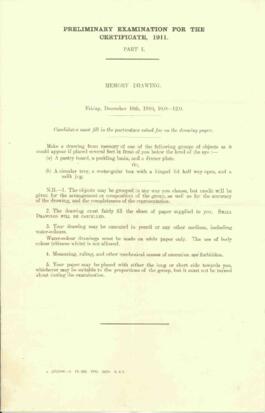 Preliminary Examination for the Certificate, 1911. Part 1, Memory Drawing