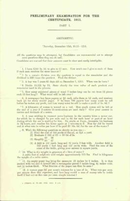 Preliminary Examination for the Certificate, 1911. Part 1. Arithmetic