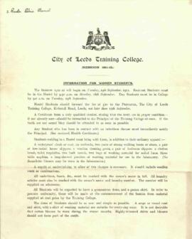 City of Leeds Training College. Information for Women Students