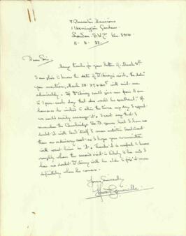 Letter from Howard Somerville, dated 11 March 1933