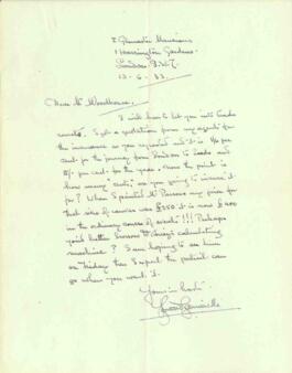 Letter from Howard Somerville, dated 13 June 1933
