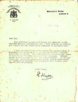 Letter from E. Major dated 18 February 1936