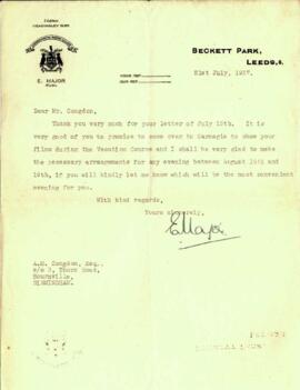 Letter from E. Major to Mr. Congdon dated 21 July 1937