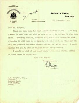 Letter from E. Major to Mr. Congdon dated 11 November 1937