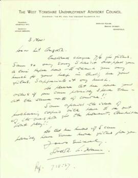 Letter from West Yorkshire Unemployment Advisory Council to Mr. Congdon dated 3 November