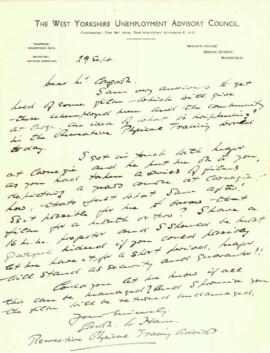 Letter from West Yorkshire Unemployment Advisory Council to Mr. Congdon dated 29 September