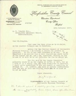 Letter from Herefordshire County Council to Mr. Congdon dated 13 November 1937