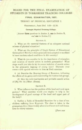 Final Examination 1937, Theory of Physical Education I