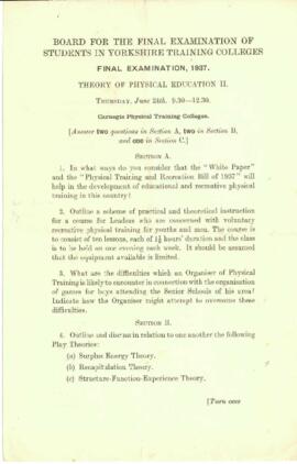 Final Examination 1937, Theory of Physical Education II