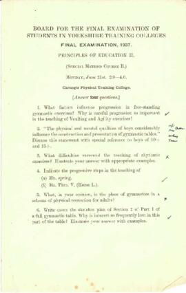 Final Examination 1937, Principles of Education II