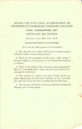 Final Examination 1937, Physiology and Hygiene