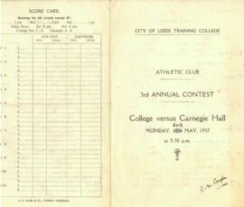 City of Leeds Training College Athletics Club 3rd Annual Contest scorecard